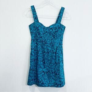 Free People Teal & Blue Fit and Flare Floral Bustier Mini Dress Pockets - Size 0